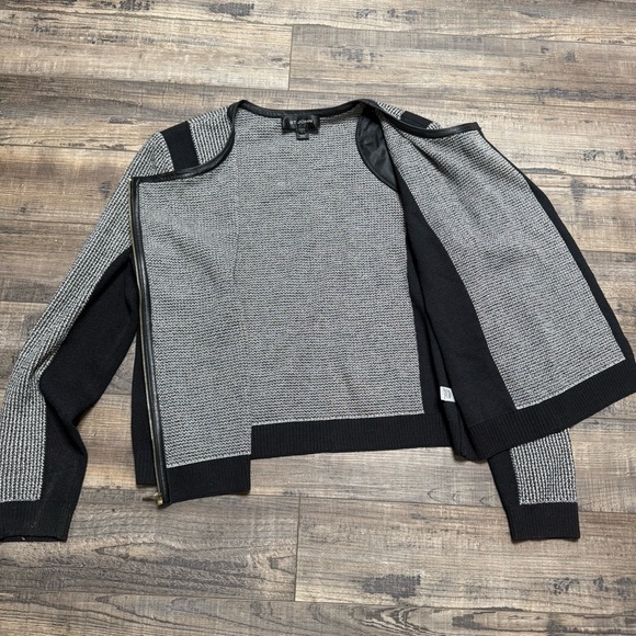 St. John Women's Santana Knit Tweed Side Zip Up Jacket Leather Trim Large - Picture 5 of 9